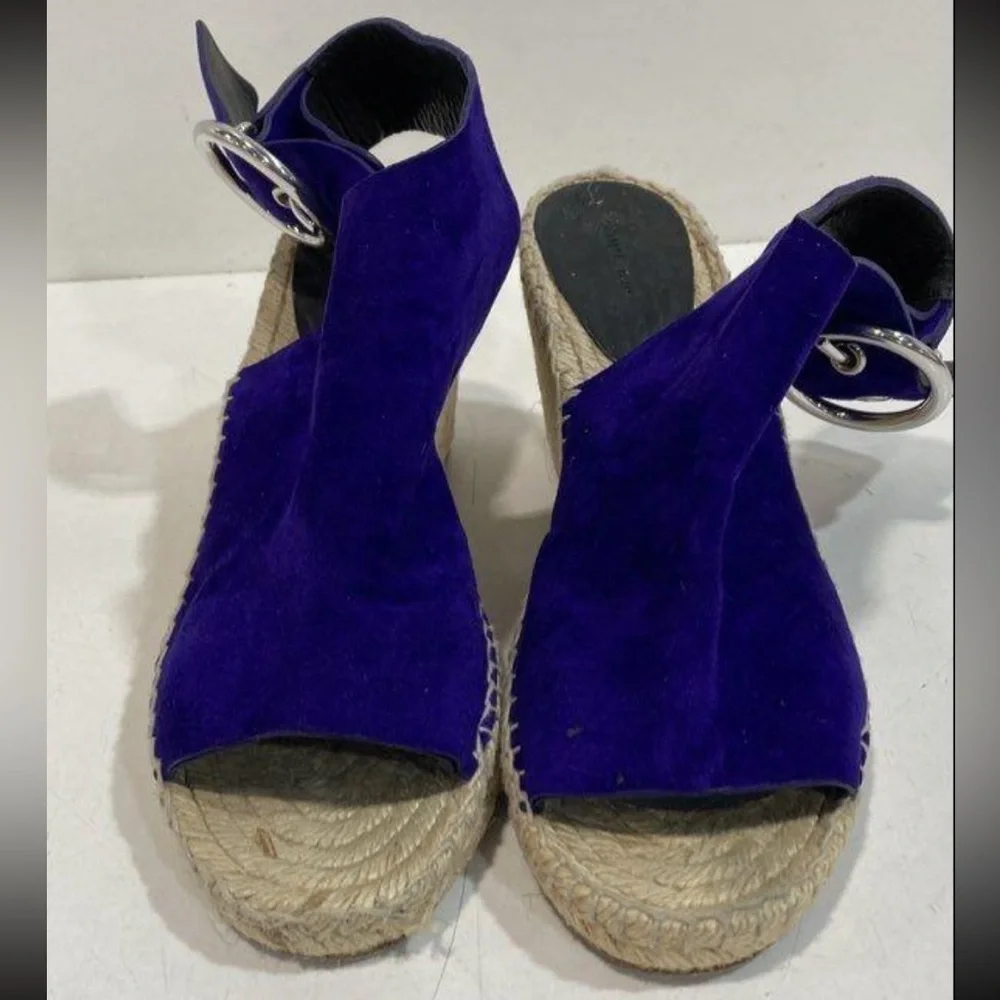 Women's Celine Purple Suede Wedge Espadrille Peep-Toe Sandals Size 40